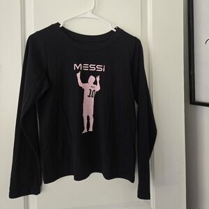 NWOT- Old Navy Messi Black with Pink Graphic Long Sleeve Tee Girls Size XL (12)